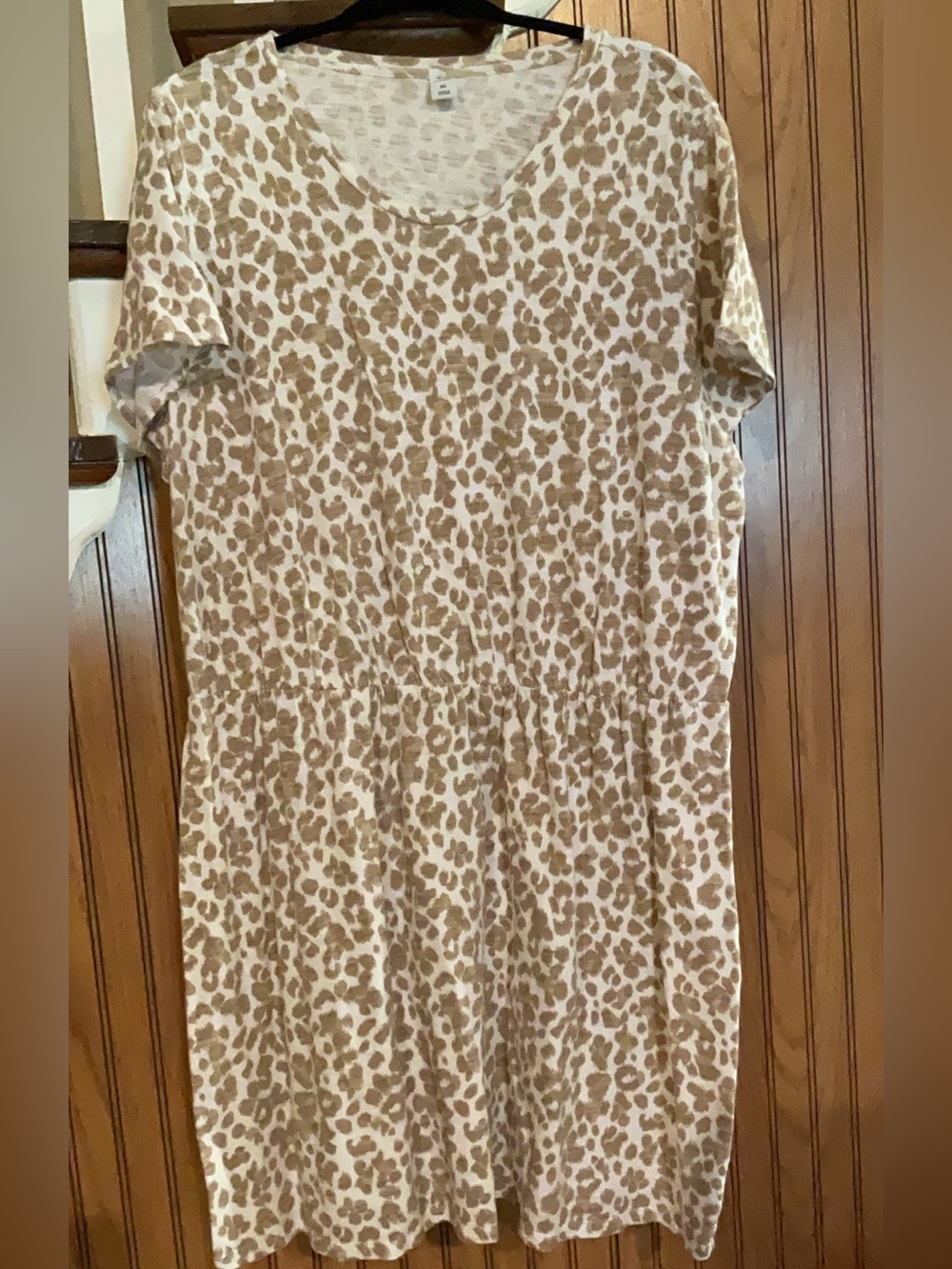 Beige and Cream Leopard Print Short Sleeve Dress and Blue and White Striped dre